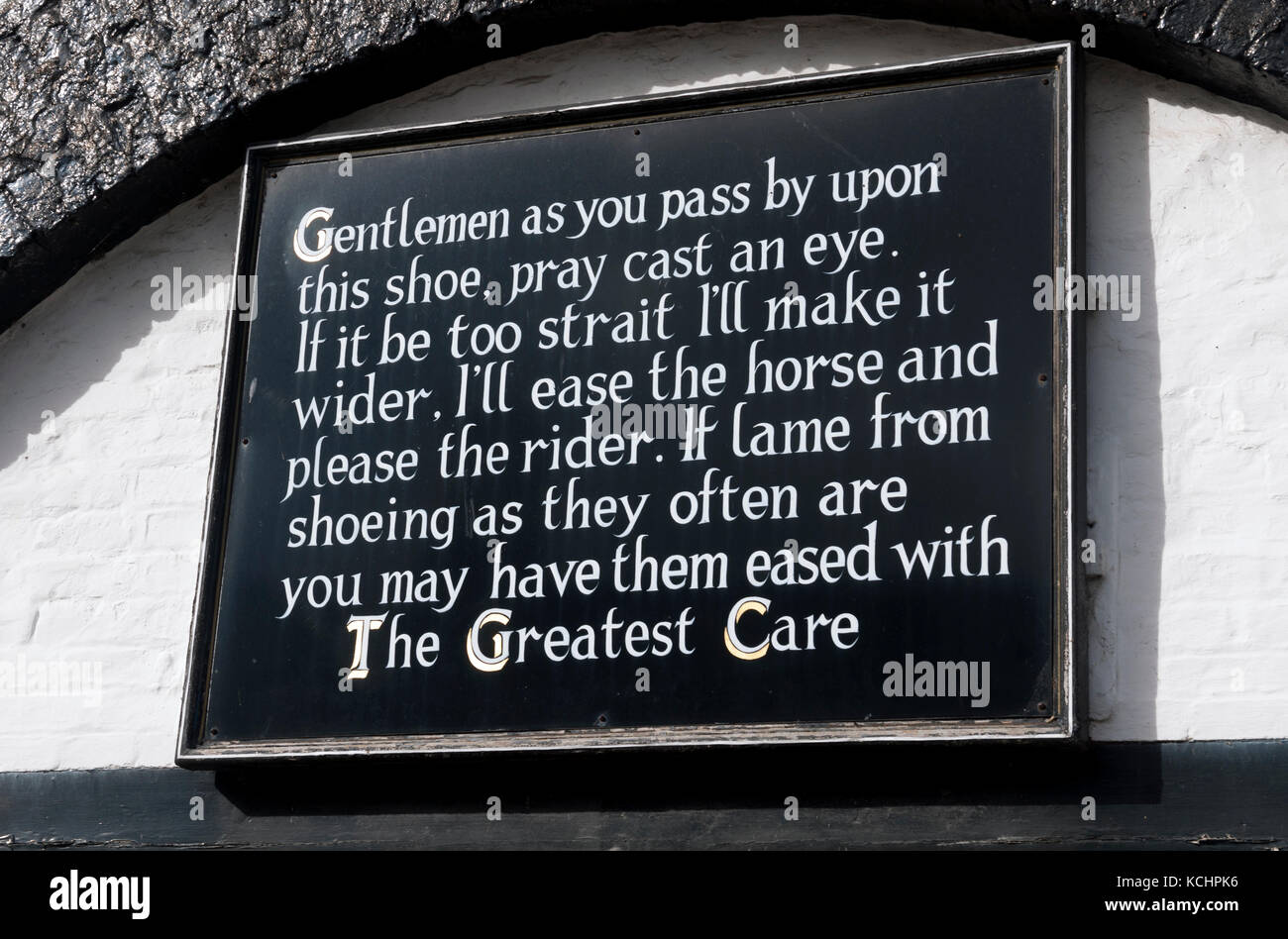 Sign on the old blacksmith`s shop, Carlton on Trent, Nottinghamshire, England, UK Stock Photo